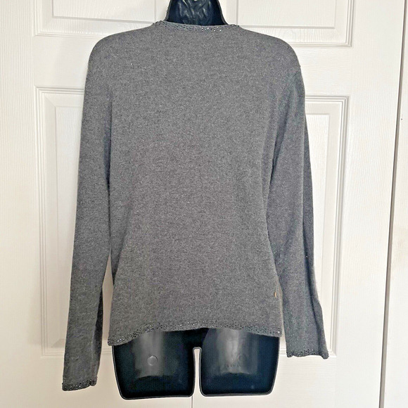 Vintage Y2K Sag Harbor Sweater Women Petite Large Gray Wool Blend Knit Beaded - Picture 3 of 11